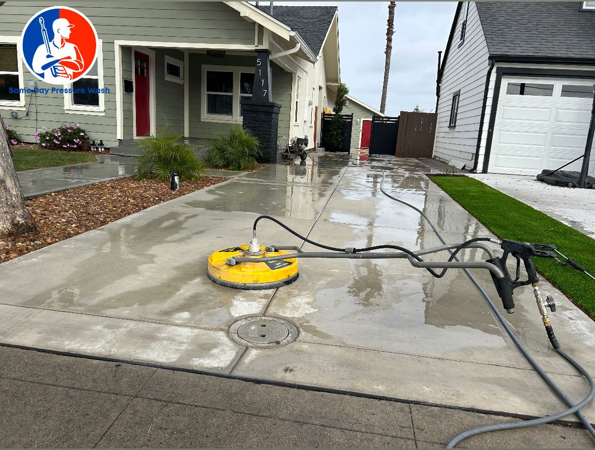 Driveway cleaning in San Diego Driveway pressure washing with a surface cleaner in San Diego